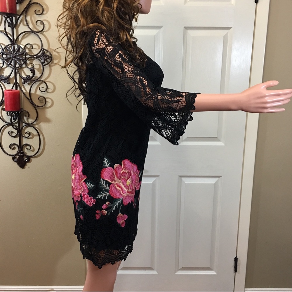 NWOT ASL crochet black embroidered floral dress - Picture 7 of 8